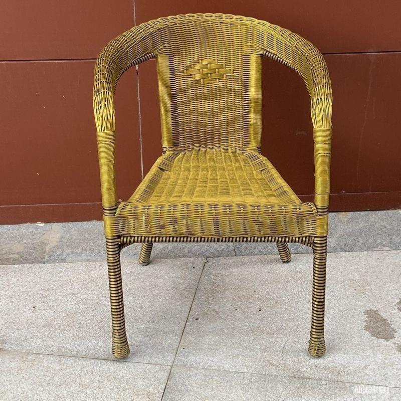 Three-Piece Rattan Outdoor Set: Stackable Woven Chair with Backrest & Coffee Table for Balcony or Home Use