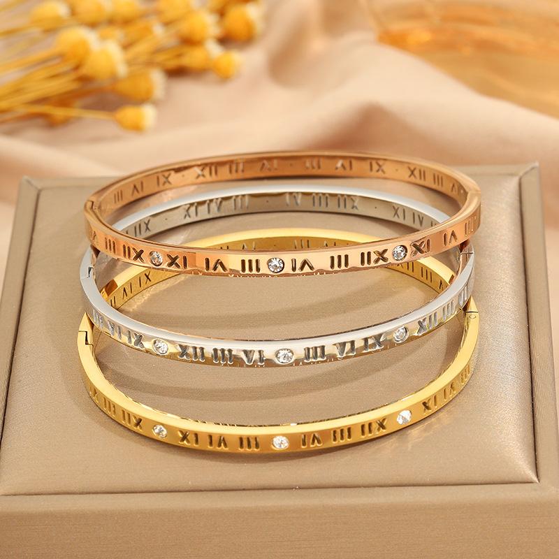 Titanium steel  Roman jingle stainless steel  Girls' high sense of fashion and simplicity Diamond setting does not fade hand~