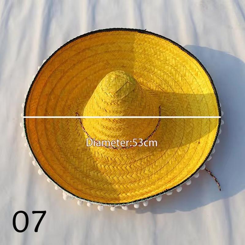 Mexican Party Hat Colorful Wide Brim Straw Hat Men Women Outdoor Carnival Halloween Decor Kids Cosplay Performance Hat Sombrero