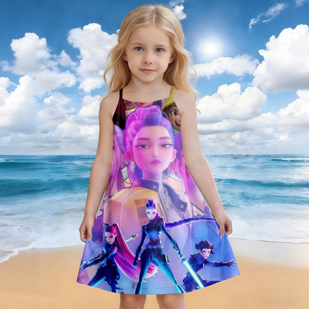 Girls Summer Sleeveless Dress Casual A-Line Dress Cartoon Print Sleeveless Dress Lightweight Soft Fabric Dress for Kids