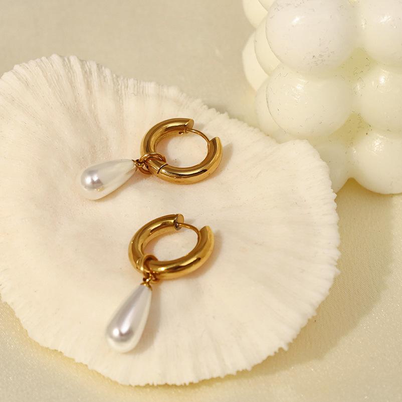 New Classic Round Earrings Women'S Medical Titanium Steel 316 Fashion Jewelry Pearl Trend Earrings Gold