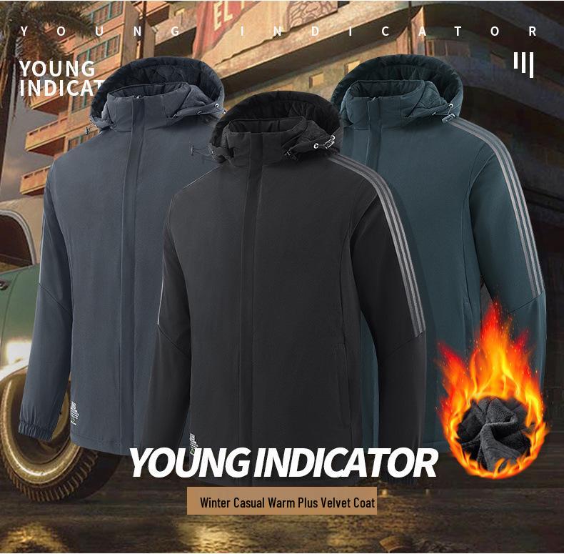 2025 Plus Size Men's Autumn/Winter Cotton Fleece Hooded Jacket