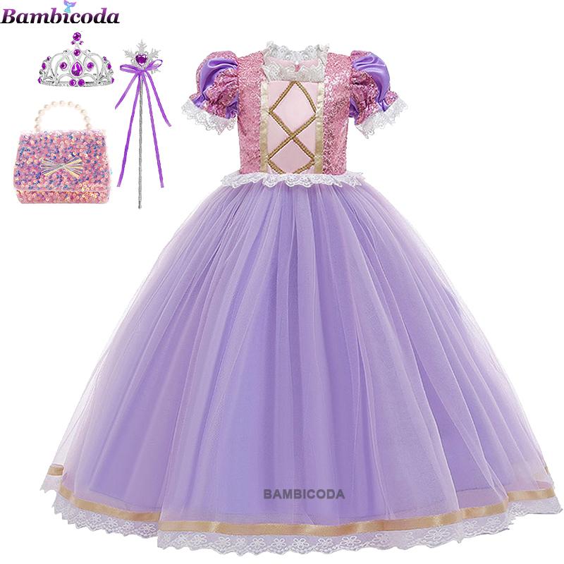 2023 Locika Dívčí Princeznovské Šaty Dětská Párty Cosplay Kostým Fialové Dlouhý Rukáv Síťované Maškarní Šaty Halloween Dětská Tylová Sukně