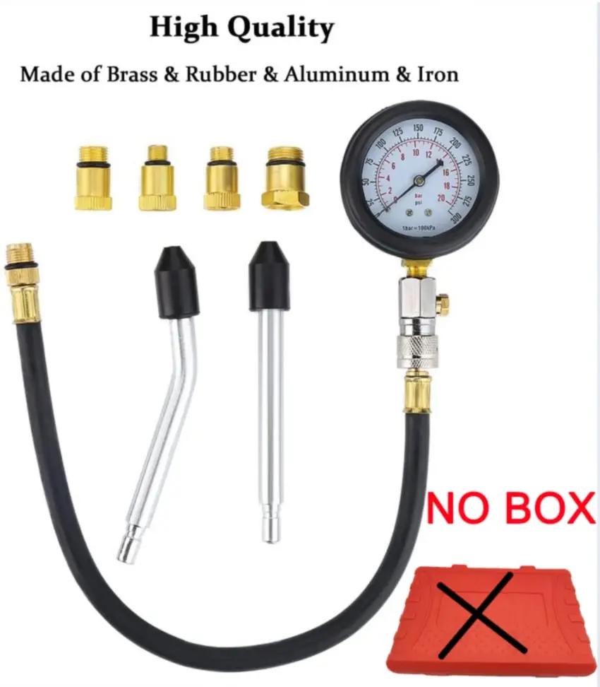 8pcs Gasoline Engine 0-300PSI Cylinder Compression Tester Kit, Cylinder Test Pressure Gauge with Adapter
