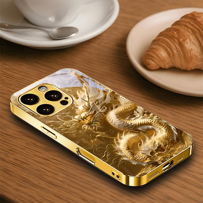 The Eastern Dragon Electroplated Golden Phone Case For iPhone 18 17 16 15 14 13 12 11 Pro Max Plus 16E 17Air 7 8 Xs Glass Cover
