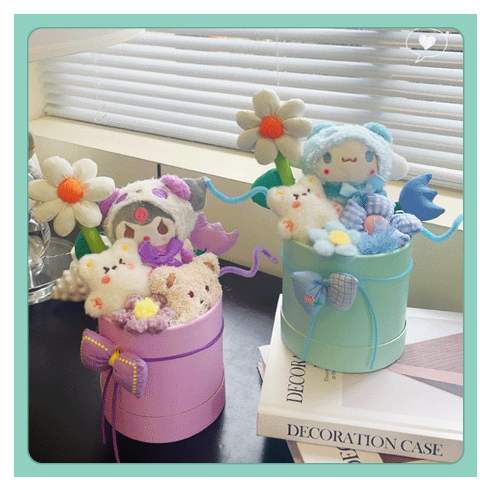Sanrio Flower Cute Plush Popular Creative Decorative Everlasting Artificial Gift with Message Get Well Entrance Recitals Light Greeting Bouquet,