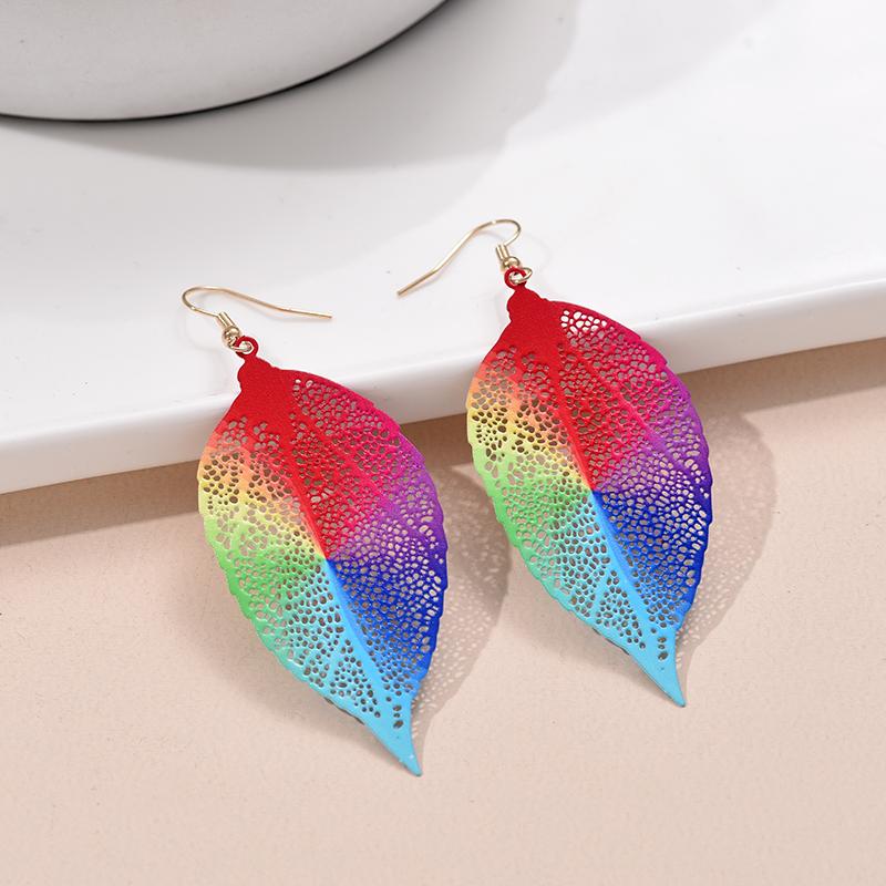 

Vintage Colorful Leaf Heart Drop Dangle Earrings For Women Bohemian Metal Hollow Geometric Trendy Zircon boucle oreille femme