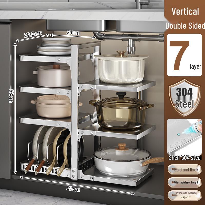 Multi-Layer Kitchen Pot Rack: Floor-Standing, Under-Sink Cookware & Storage Solution