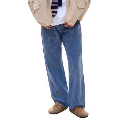 22 Wear Wide Leg Denim Loose Washed and Distressed Size Men's Pants, Fit, (Washed Blue, L)