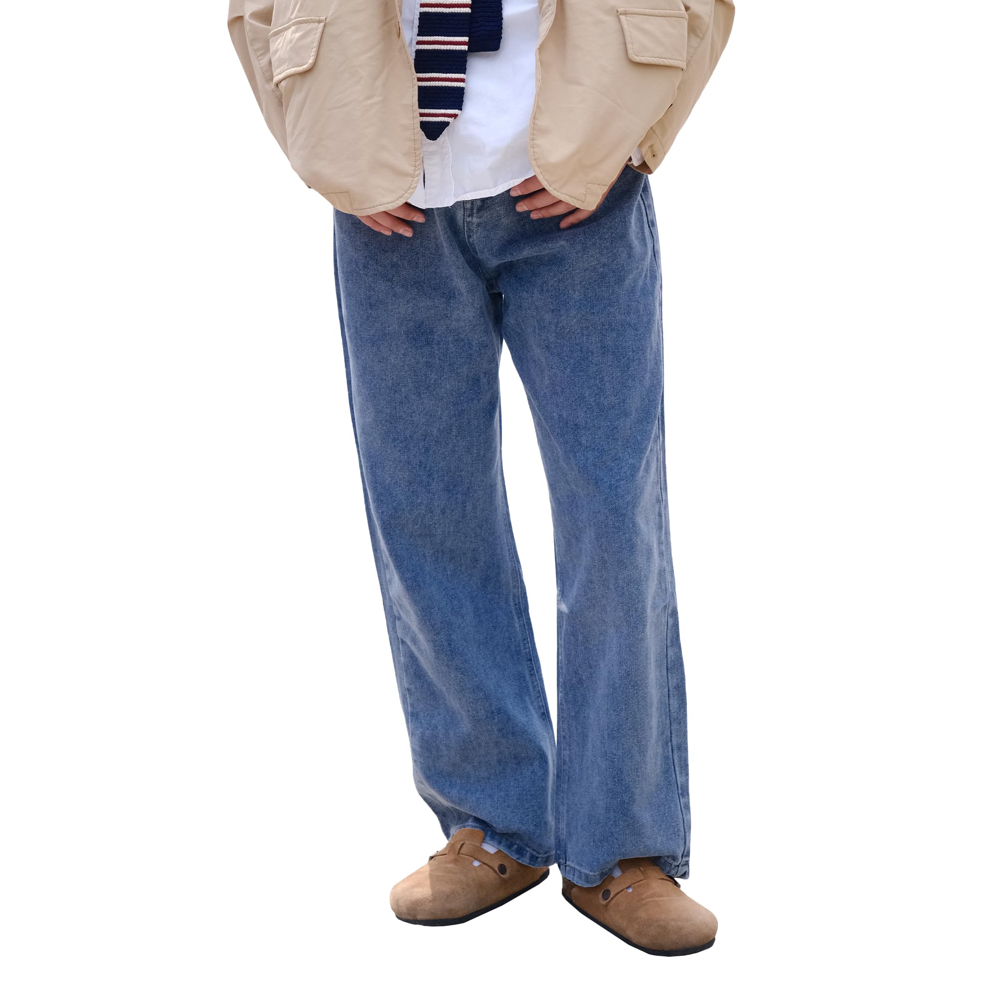 22 Wear Wide Leg Denim Loose Washed and Distressed Size Men s Pants, Fit, (Washed Blue, L)