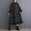 Lösa Plus Size Splicing Casual Enkla Broderier Söta Långärmade Klänningar