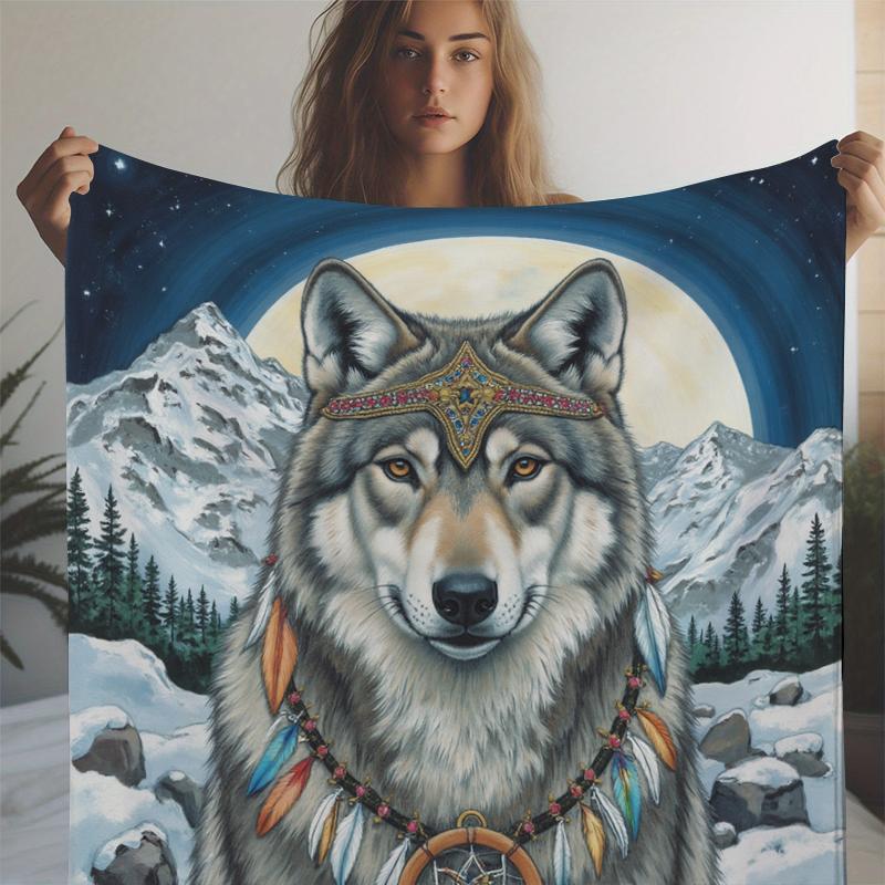 Snow Wolves and Dream Catcher Throw Blanket 3DPrint Soft Rug for Sofa Wolf King Winter Warm Fluffy Blanket Gift for Men Friends 75x100cm