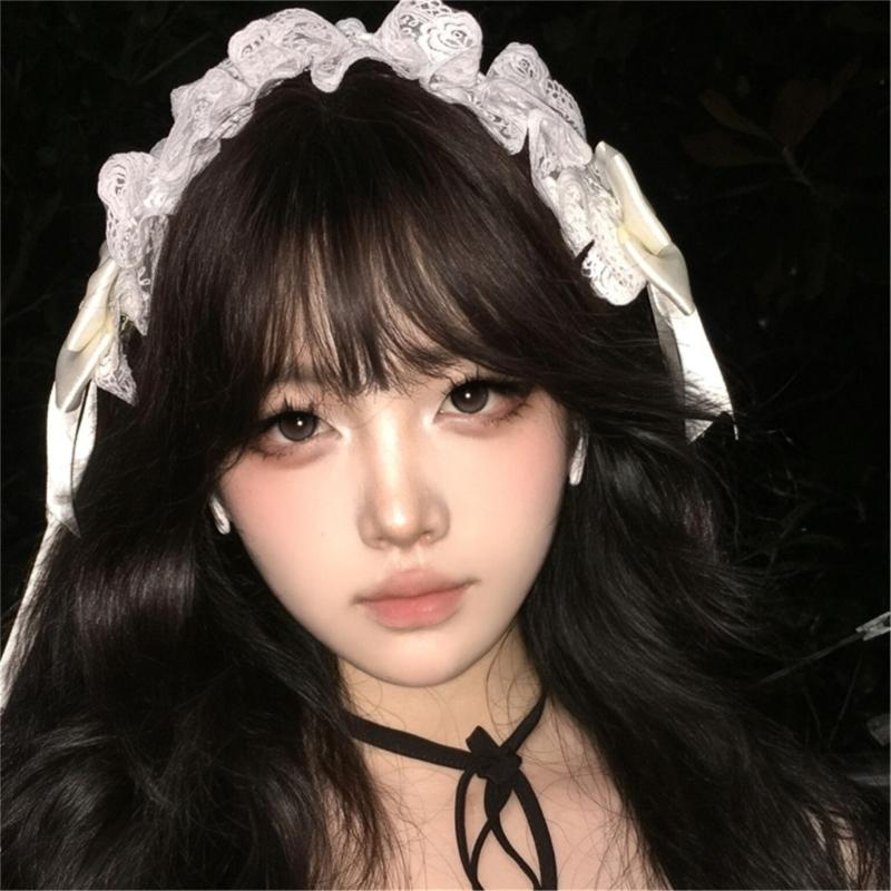 Lace Bowknot Hairhoop for Women Girl Sweet Ribbon Lace Headband Cosplay Costume Party Headdress for Anime Show