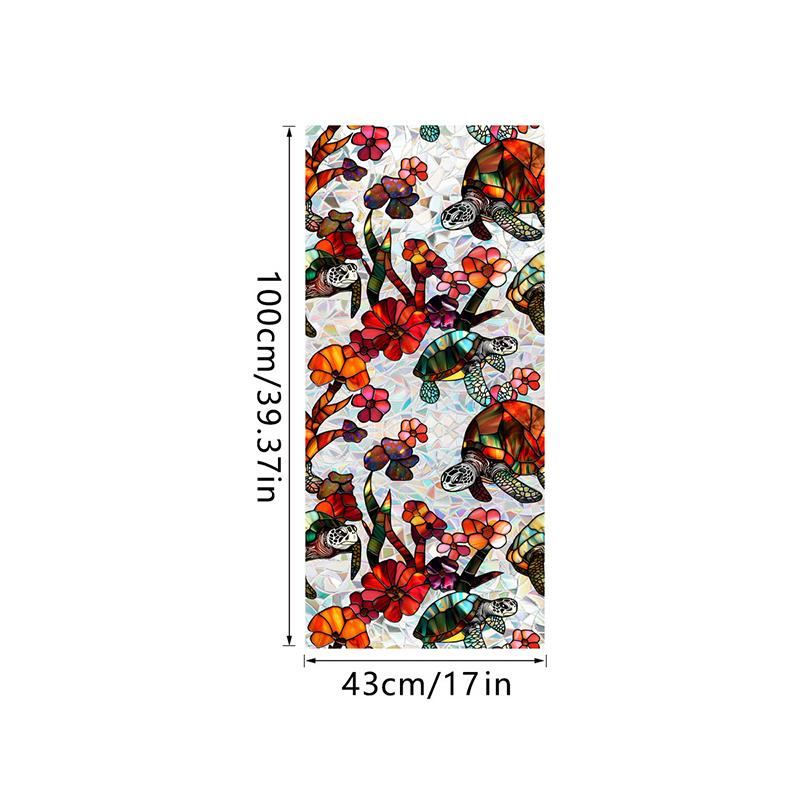 Window Film Static Cling Privacy Protection Stained Glass Film PVC Stained Colorful Plants Flowers Printed Home Decor Stickers