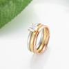JeeMango Cubic Zirconia Crystal Engagement Stainless Steel Rings Rose Gold Color Wedding Ring Jewelry For Women