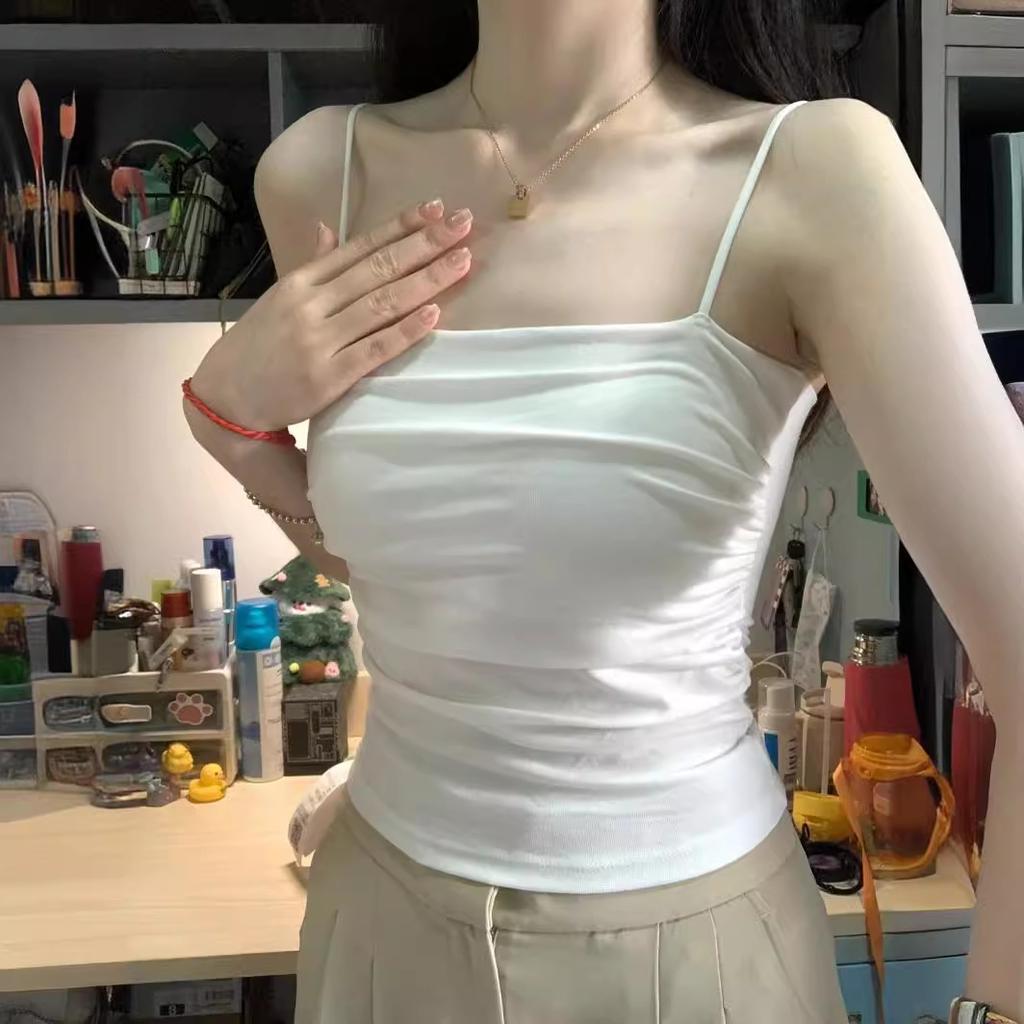 Hot Girl Camisole Women's Inner Wear with Breast Pads, Beautiful Back Underwear, Pleated Design, Niche Sleeveless Top