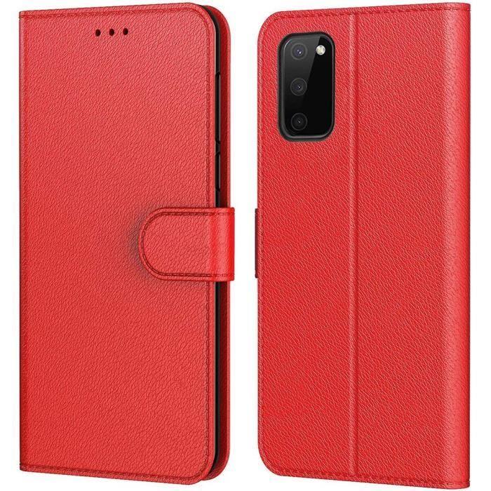 Coque Pour Samsung S20 (6.2") Rouge Effet Cuir Anti-Choc Protection 360 degré avec Rangement Billet Rangement Carte Souple