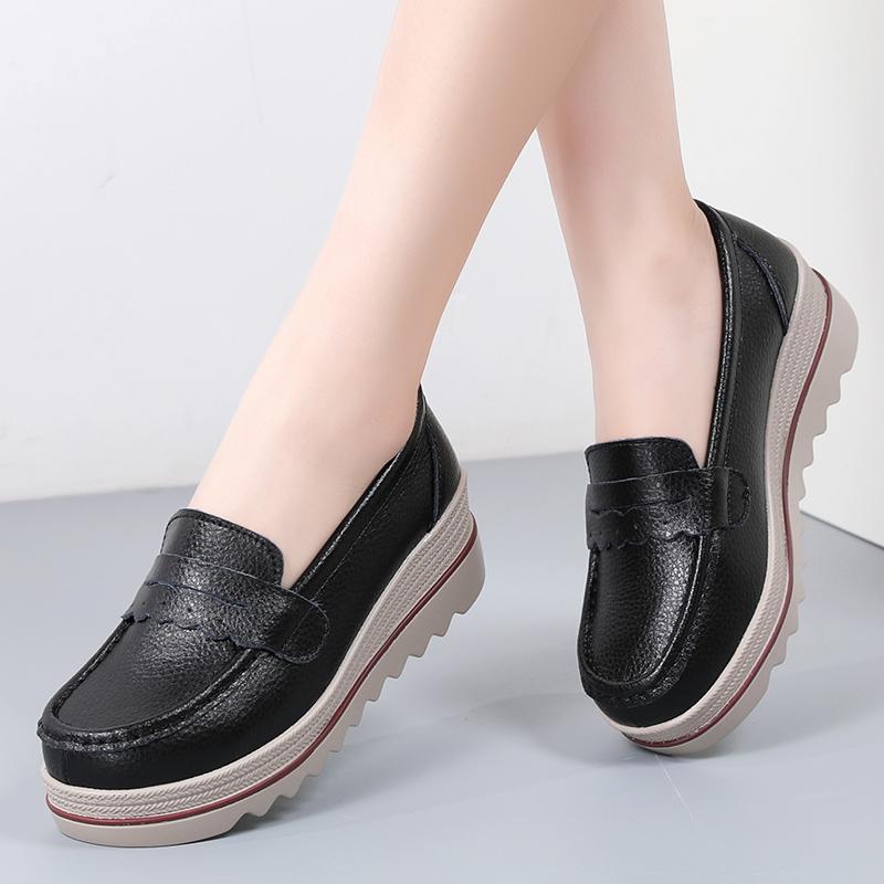 Ladies Platform Loafers Casual Elegant Black Red Grey Blue Leather Women Elevator Thick Sole Shake Shoe Plus Size