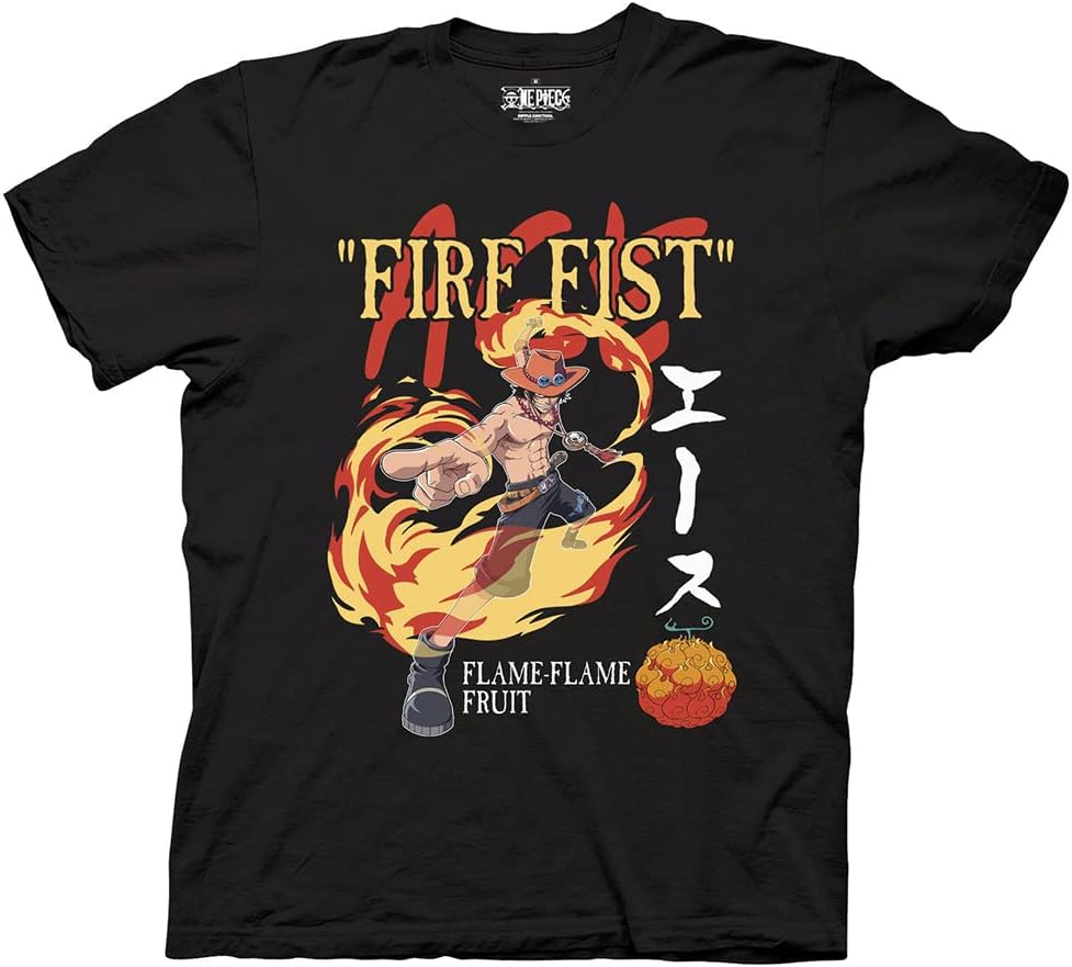 Ripple Junction One Piece Anime Fire Fist Ace Flame Flame Fruit Men s T-Shirt L