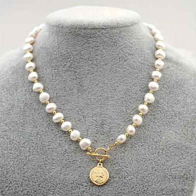7-8mm Baroque Freshwater Pearl Necklaces for Women Girls 40cm Length OT Buckle Pendant Necklae Jewelry Gift 2024 New