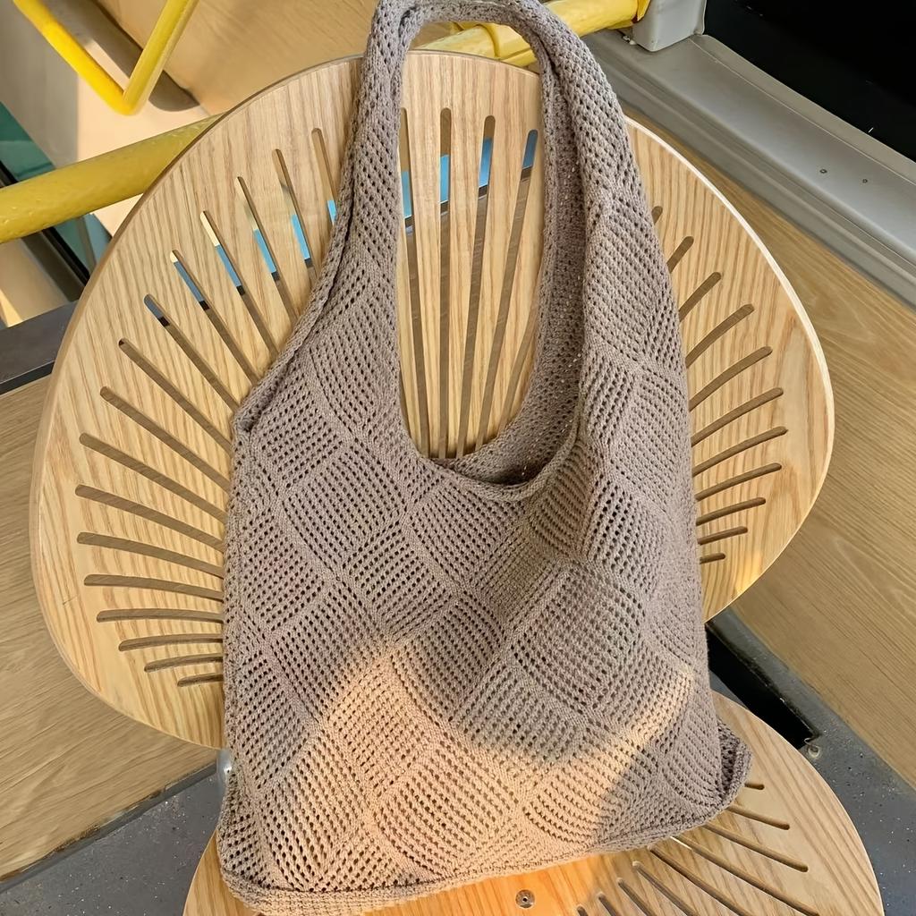 Hollowed Out Knitted Bag For Summer and Autumn Leisure, Large Capacity Woven New Tote Bag, Simple Shopping Bag, Beach Bag