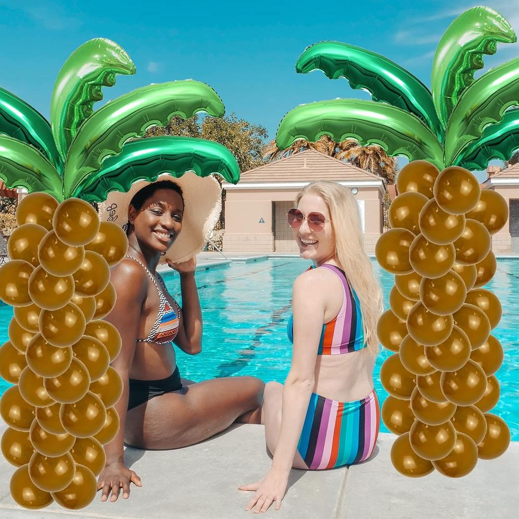 110Pcs Coconut Balloons Set Palm Tree Leaves Balloons 10Pcs Coconut Tree Leaves Foil Balloon 100Pcs 12inch Brown Latex Balloons for Hawaii Luau Beach