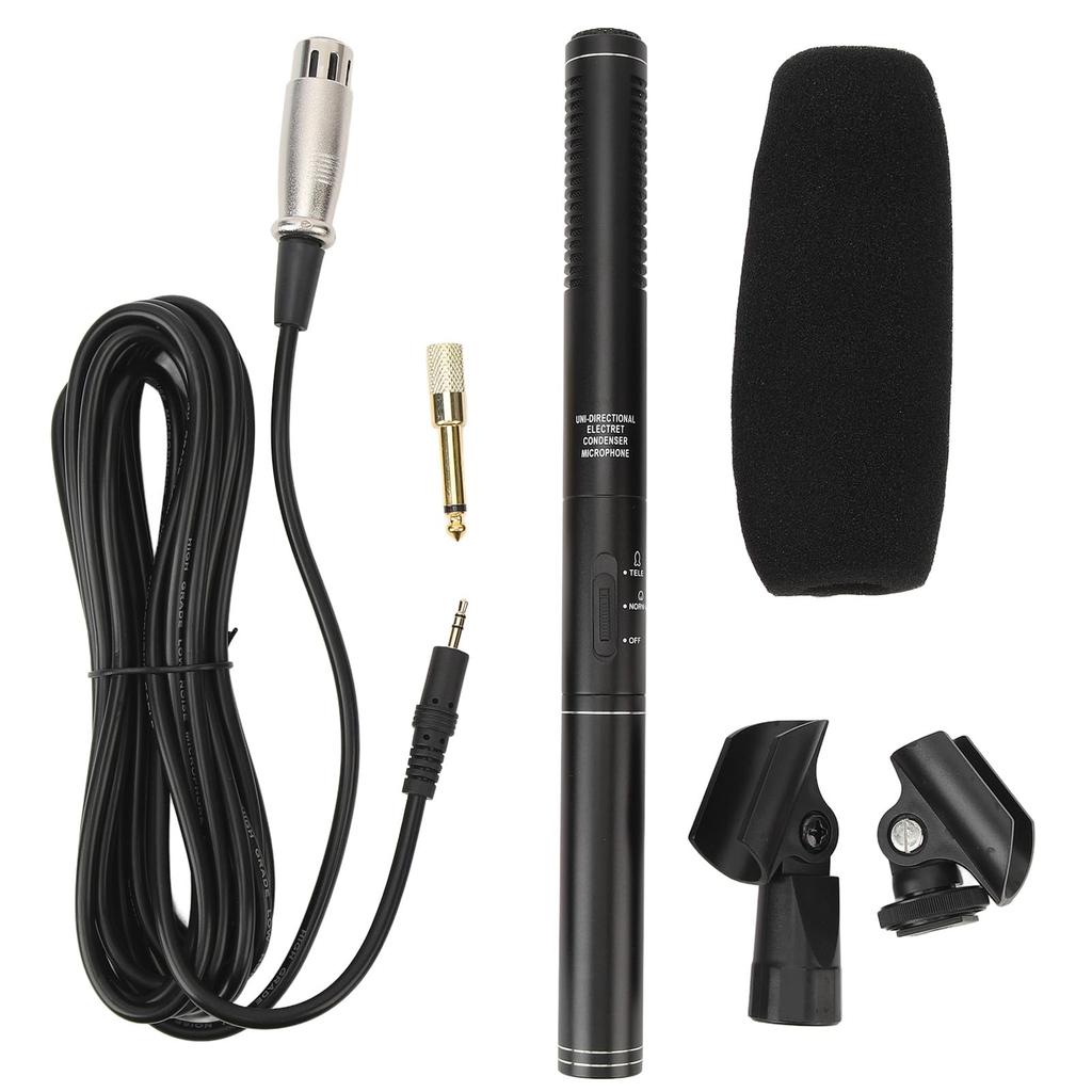 Condenser Interview Microphone, Professional Photo News Reporter Condenser Shotgun Microphone Kit, Metal Mount, Windscreen, XLR Cable, Adapter Include