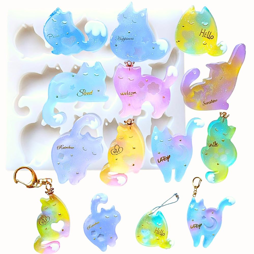 

Evergarden Silicone 10 Types Summer Vacation Independent Independent Resin Silicone Aroma Silicone Mirror Finish Molds, Cat, [Perforated Type] Cat,