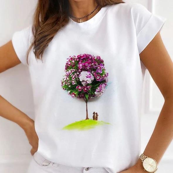 

Fashion Creative Flower Cake Graphic Women s T-Shirt Summer Loose Tees 90S Short Sleeve Blouse O-Neck Ladies White Tops Clothing S білий