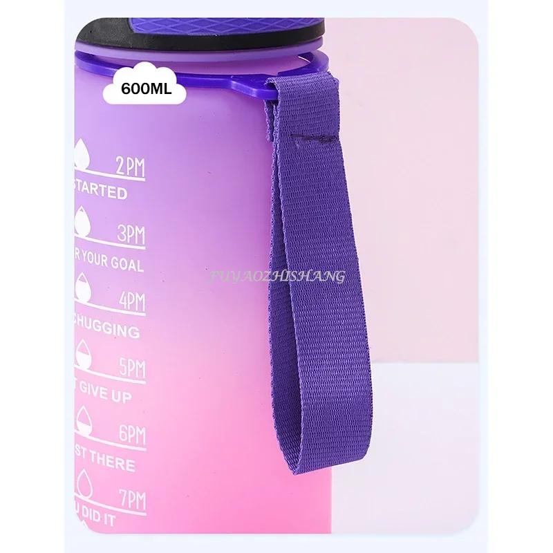 Bottiglia d'acqua colorata da 600 ml Bottiglia motivazionale per bere Bottiglia d'acqua sportiva con indicatore orario Tazze di plastica portatili riutilizzabili
