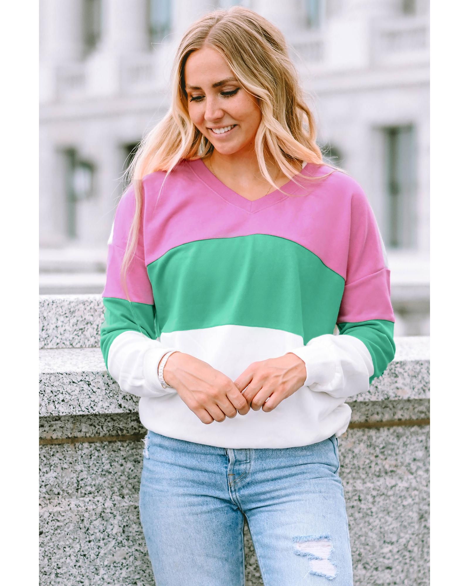 

Azura Exchange Color Block Ribbed V-Neck Sweatshirt M рожевий