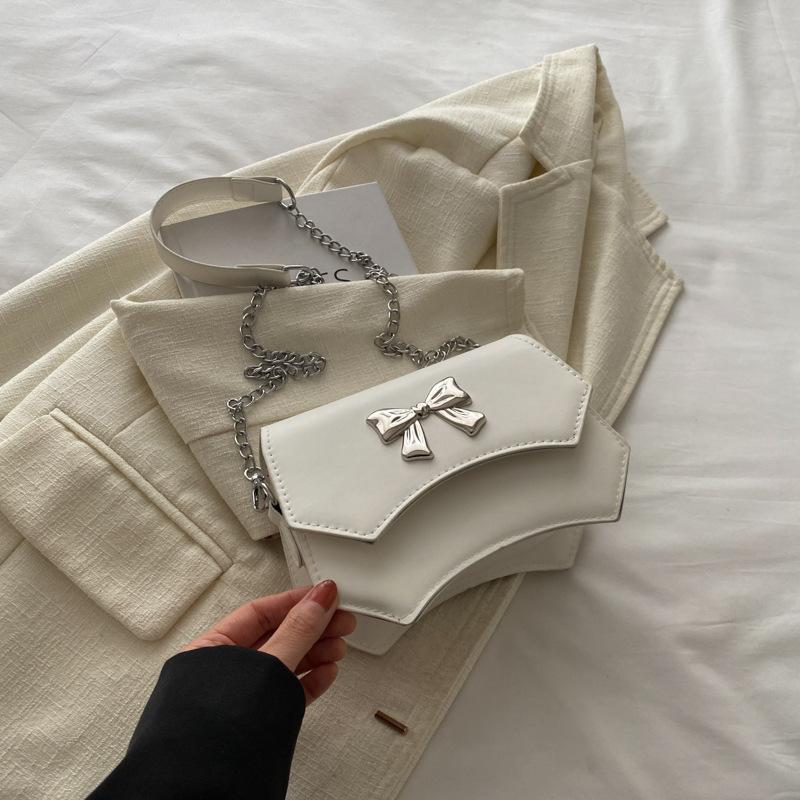 Women'S Gentle Texture Bow Chain One Shoulder Messenger Bag Women'S Spring Small Square Bag Foreign Style Women