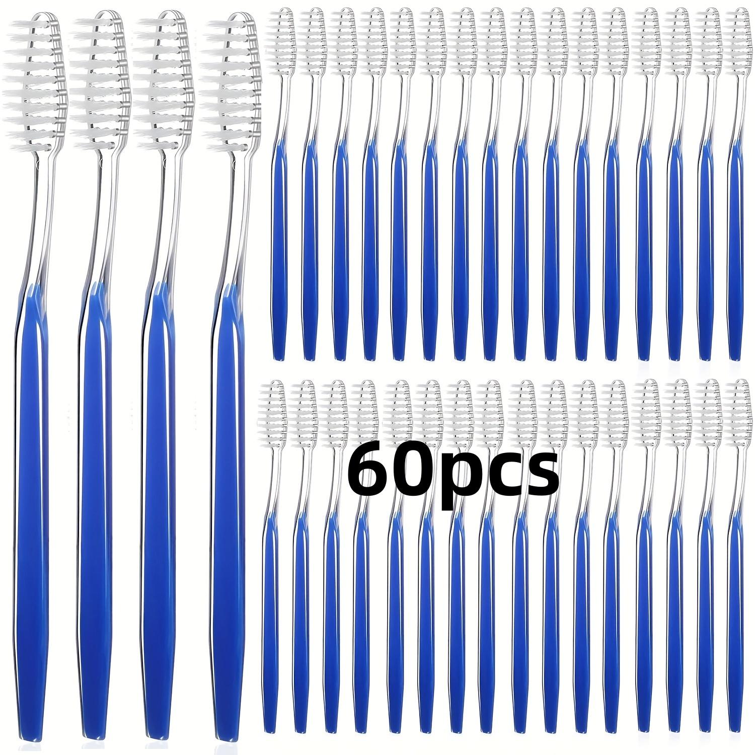 

60 Individually Packaged Disposable Travel Toothbrushes, Soft Hair Toiletries for Adults, Camping, Hotel Guests [Blue]