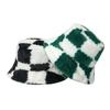 Women Lady Checkerboard Plush Wool Solid Thickened Soft Warm Fishing Vacation Beanie Faux Fluffy Furry Fur Winter Bucket Hat
