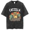 Summer America Other Old Washed Cross-border Large Size Loose T-shirt Catzilla Monster Cat Male and Female Students Tide