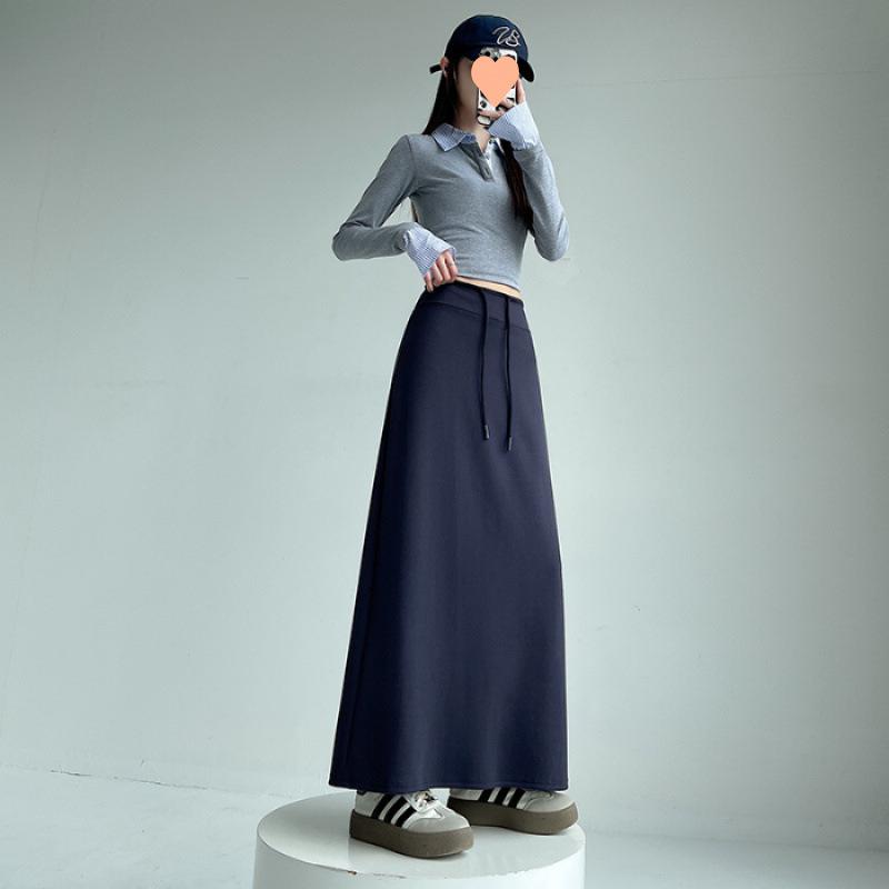 Women's Grey High-Waisted Drawstring Sports Skirt: 2025 Autumn/Winter Casual Loose Straight-Leg Half-Length.