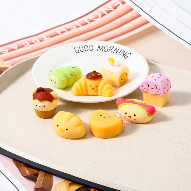 Random Soft Squeeze Dessert Blind Box Kawaii Croissant Shape Stress Relief Toy Independent Pack for School Reward Gifts
