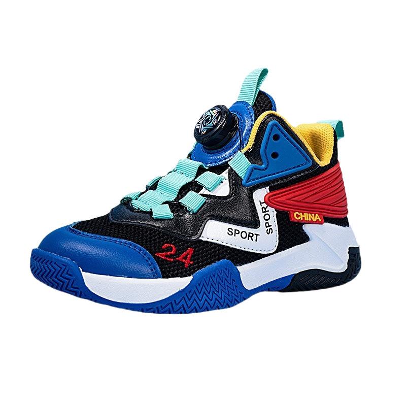 Boys Basketball Shoes Rotary Buckle Mesh Teen Children's Sneakers Boys' Shoes Breathable Boys Outdoor Training Shoes
