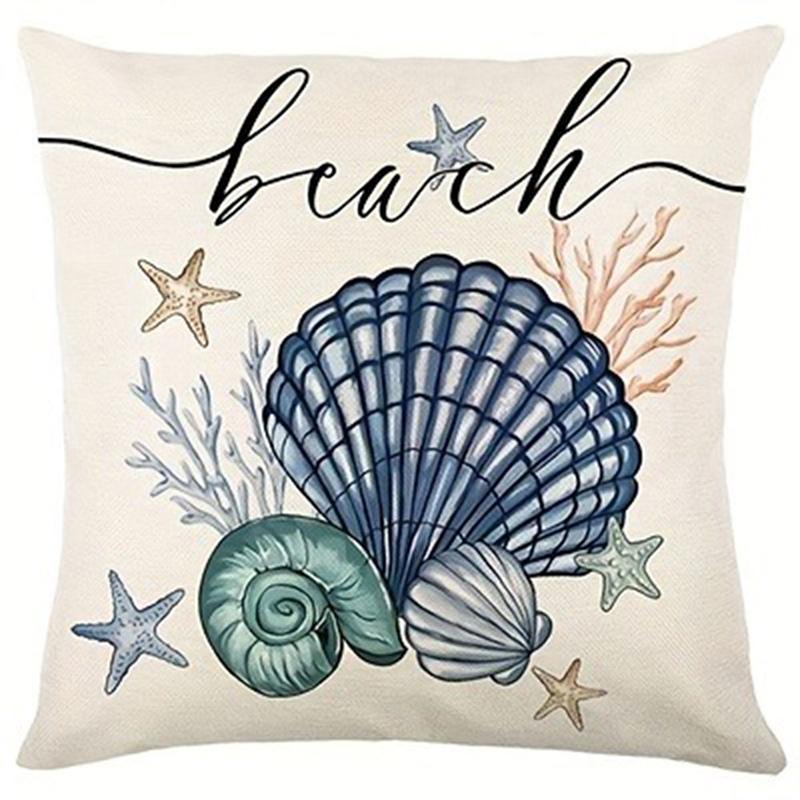 Conch Starfish Shell Print Home Decor Pillowcase Bedroom Living Room Sofa Decor Polyester Cushion Cover with Zipper