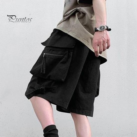 Men Cargo Shorts Elastic Waist Adjustable Drawstring Sport Shorts with Multi Pockets Wide Leg Casual Shorts