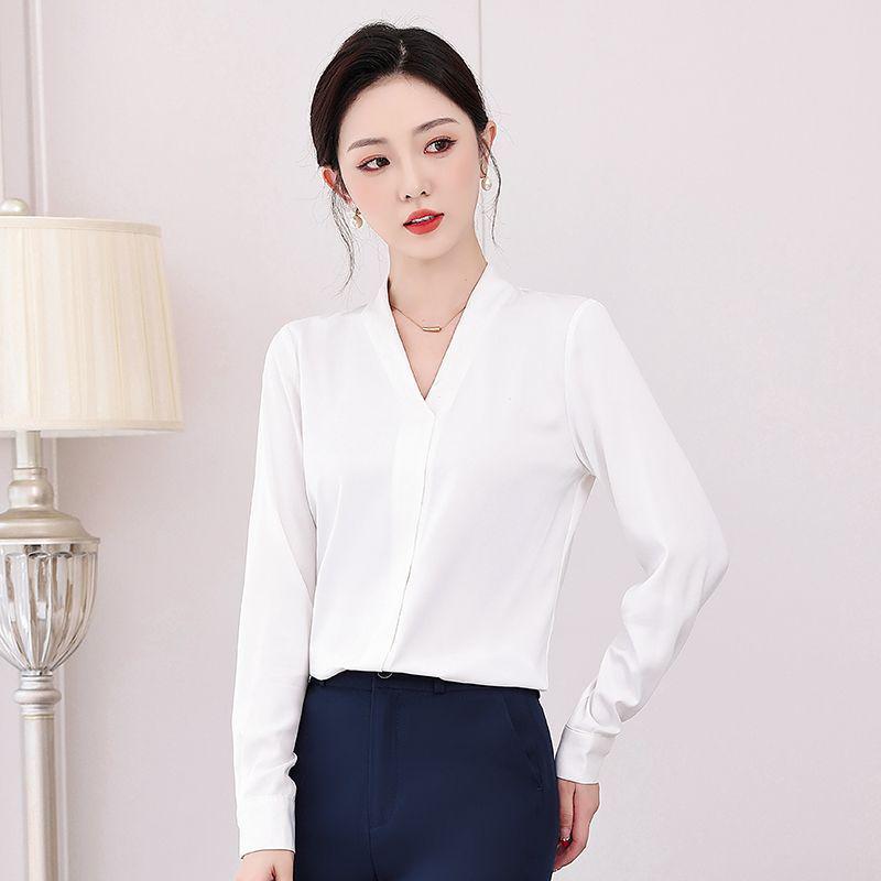 Formelles Damen-Anzugset mit V-Ausschnitt Chiffon Weißes Hemd