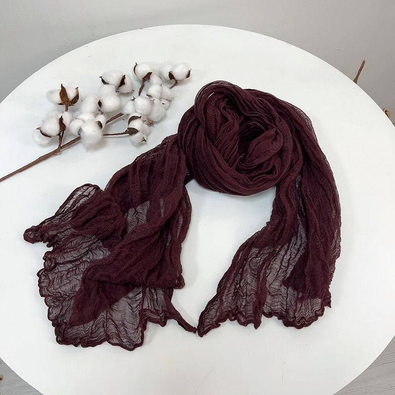 Spring And Summer Thin Cotton And Linen Scarf Slender Narrow Shawl Natural Texture Pleated Silk Scarf Versatile Retro Multi-Color