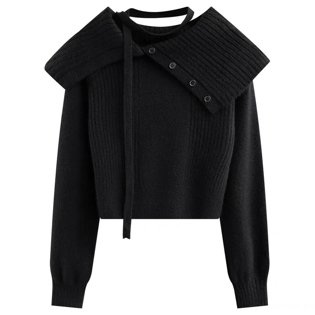 Off Shoulder Sexy Knitted Sweater Women French Lapels Elegant Warm Sweater Tops Autumn Winter Fashion Loose Patchwork Pullover New
