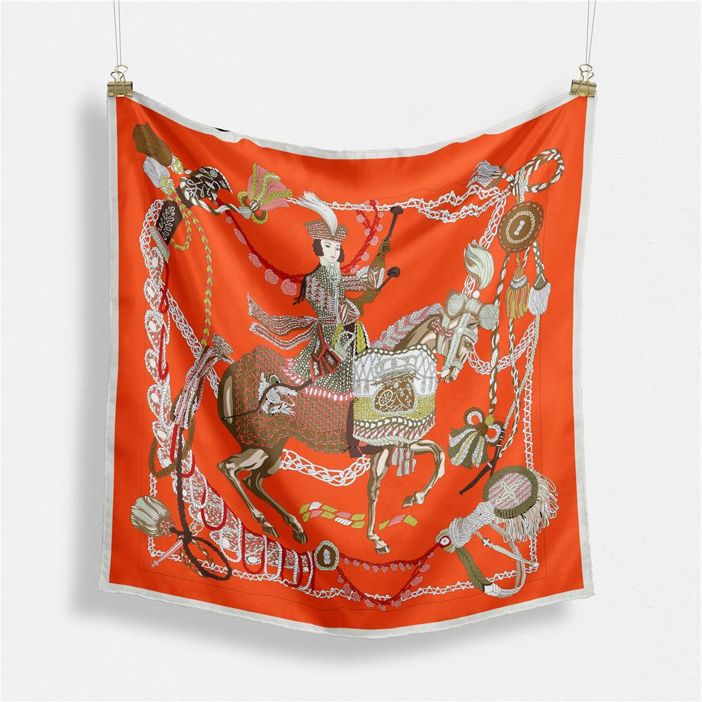 53cm Square Scarves Oil Painting Print Silk Women Scarves Horse Lady Neckerchief Design Hijab Scarf Shawls