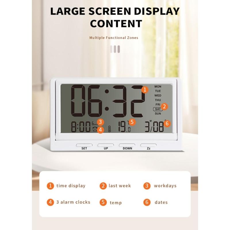 Digital Alarm Clock Foldable Design Quiets Operations Temperature Date Display LCD Transparent Screen For Home Office