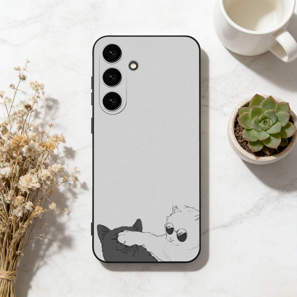 Cute Cat Art Prints Phone Case For Samsung Galaxy A73,A72,A71,A70,A53,A52,A51,Others Soft Black Cover