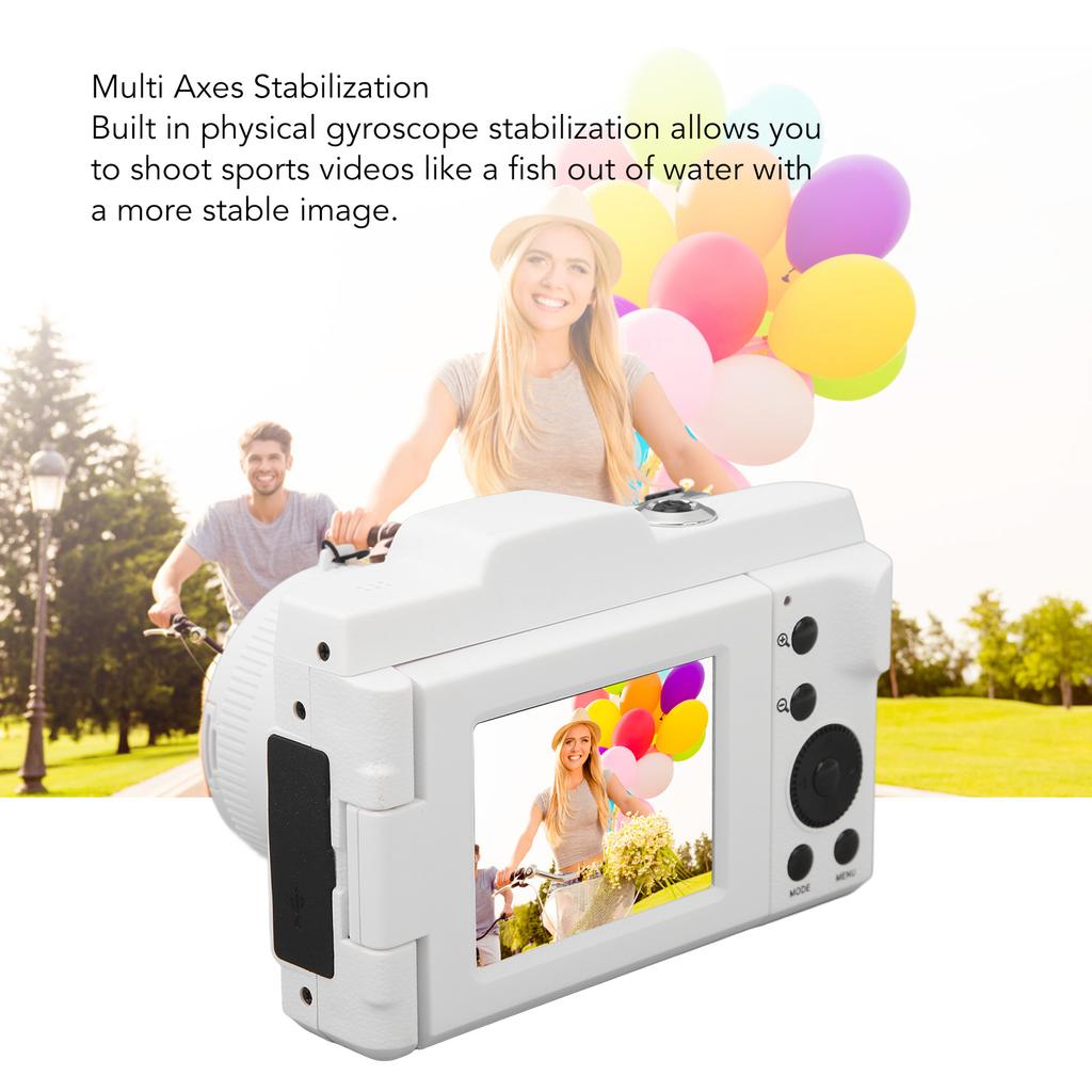Digital Camera HD 16MP White Color Multi Axes Stabilization Smart Beginner Vlogging Camera Beginner Camera Portable Small Camera