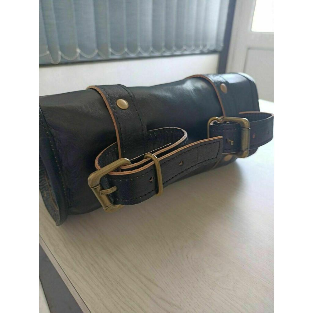 Motorrad Ziegenleder Schwarz Gabel Gepäck Satteltasche Aufbewahrung Werkzeugtasche