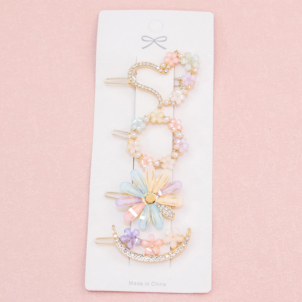 5pcs/4pcs Fashion Girls Pearl Hair Clips Crystal Barrettes Alloy Hairpins Clips Women Girls Hair Accessories