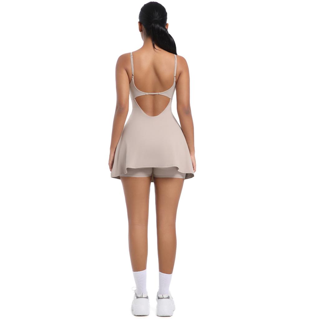Anti Glare Base Sports Dress With Chest Cushion, Breathable Outdoor Golf Backless Camisole, Yoga Tennis Skirt For Women